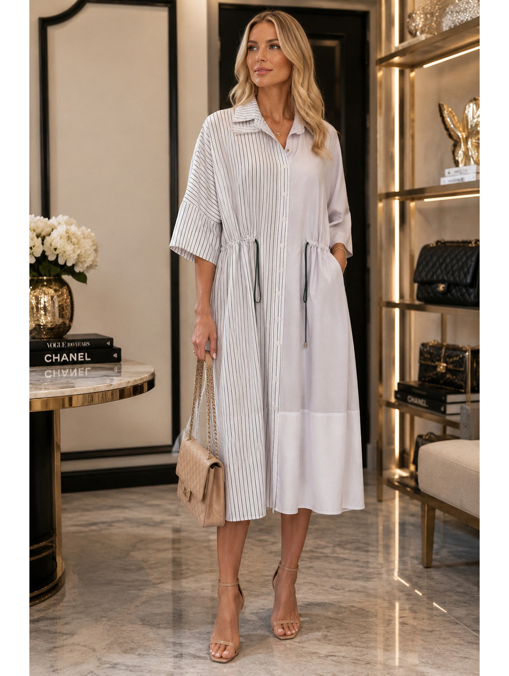 Martin Across light Blue Striped Button Dress